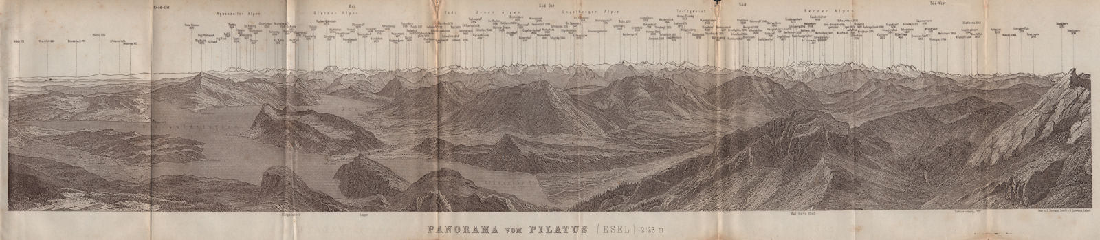 PANORAMA from/von PILATUS. Vierwaldstättersee. Lake Lucerne. Schweiz 1913 map